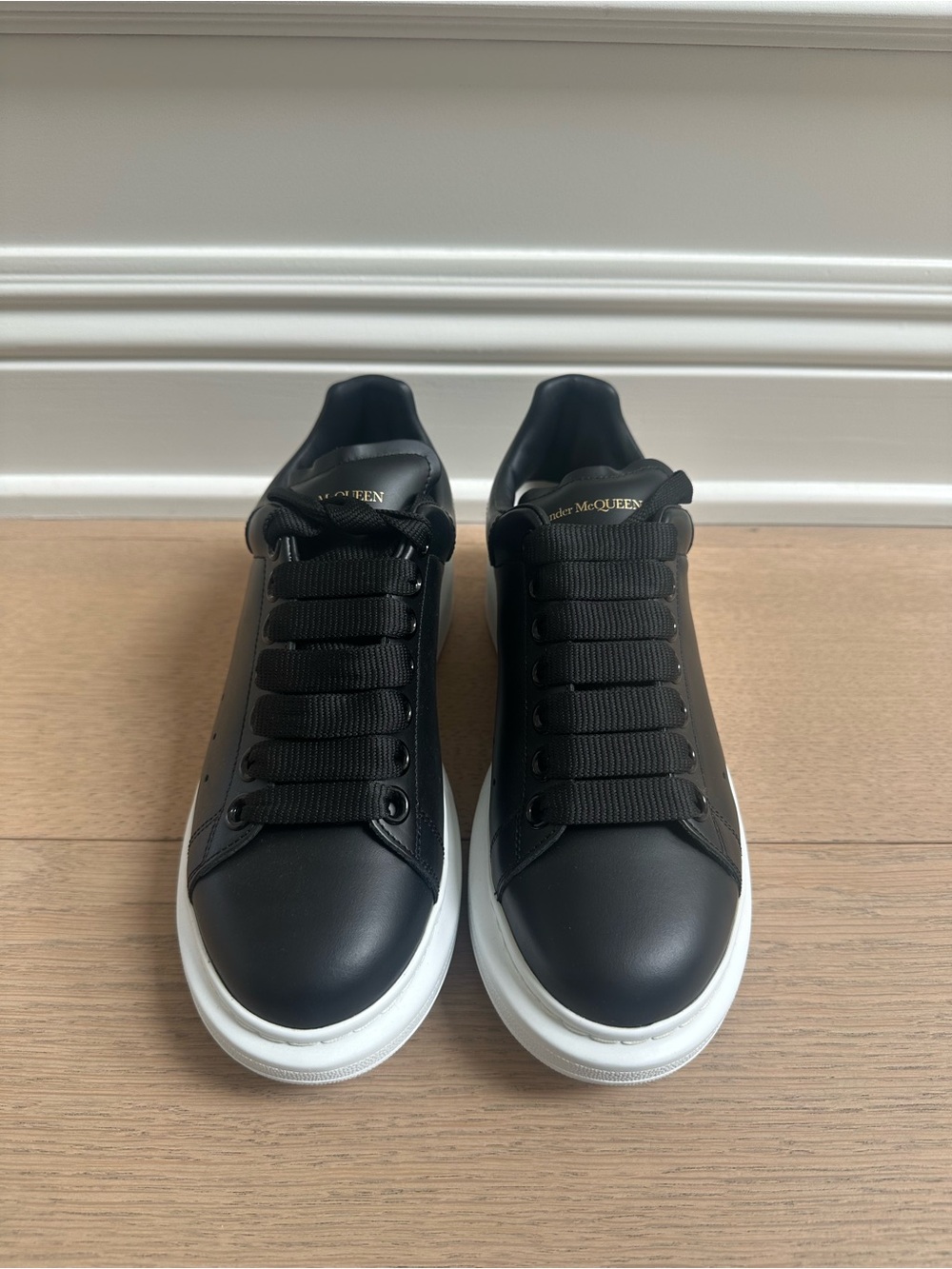 Alexander McQueen Black Leather Sneakers with White Oversized Sole (NEVER WORN)